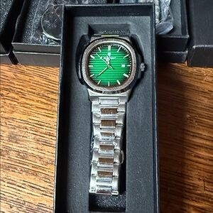 New Men Poedagar wrist Watch Stainless Steel Green face